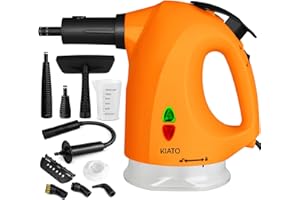 Kiato Handheld Steam Cleaner, Upholstery Steamer for Cleaning, 10 in 1 Steamer with Continuous Steam Lock, 120℃ Pressurized, for Couch, Furniture, Grout, Tile, Add Water Anytime, 400ml/13.5oz