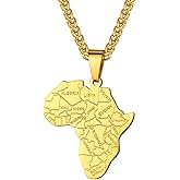 PROSTEEL Stainless Steel Africa Map Necklace for Men Women, 18K Gold/Rose Gold/Black Plated, Customize Available, 22"-24" Adjustable, Come with Box