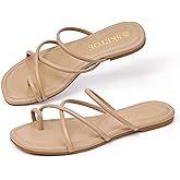 SKETOE Strappy Sandals for Women Square Open Toe Flip Flops Comfortable Flat Sandals Toe Ring Thong Sandals for women