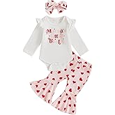 COORALLY Newborn Baby Girls Bell Bottom Outfit Ruffle Long Sleeve Romper Flare Pants Set Headband