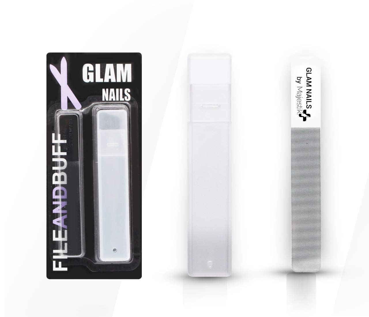 Best Glass Nail File and Buffer 2-in-1 Set with Case for Natural Healthy Fingernails Nail Care Alternative to Nail Polish by Majestik+