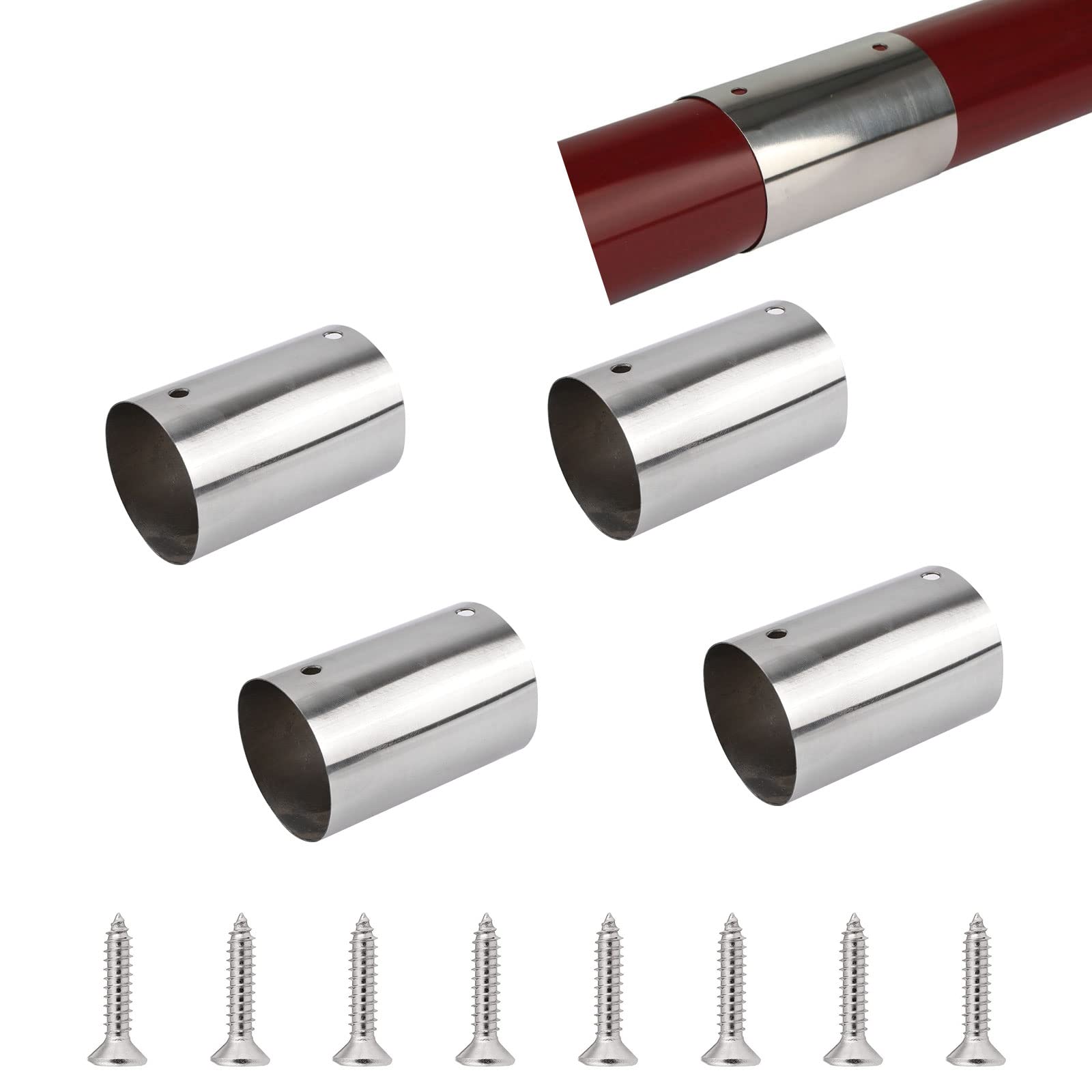 UFURMATE Handrail Pipe Connectors, 4PCS 45mm Inner Diameter 201 Stainless Steel Round Handrail Connector Handrail Fitting Stair Railing Connector
