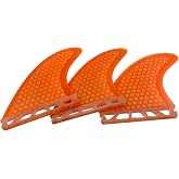 UP SURF Surfboard Tri Fin Single Tab M Size Fiberglass+Honeycomb Surfboard Fin G5 Thruster Set(White/Blue/Orange)