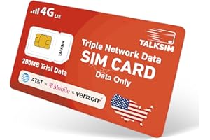 TALKSIM Prepaid 4G LTE Cellular SIM Card Support Verizon, AT&T and T-Mobile -200MB USA Data Only SIM Card for Unlocked Security Cameras/Router/Mobile WiFi Hotspot/Watch/GPS Tracker iot Devices