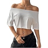 Floerns Women's Y2k Off Shoulder Crop Tops Short Sleeve Oversized Tee Shirts