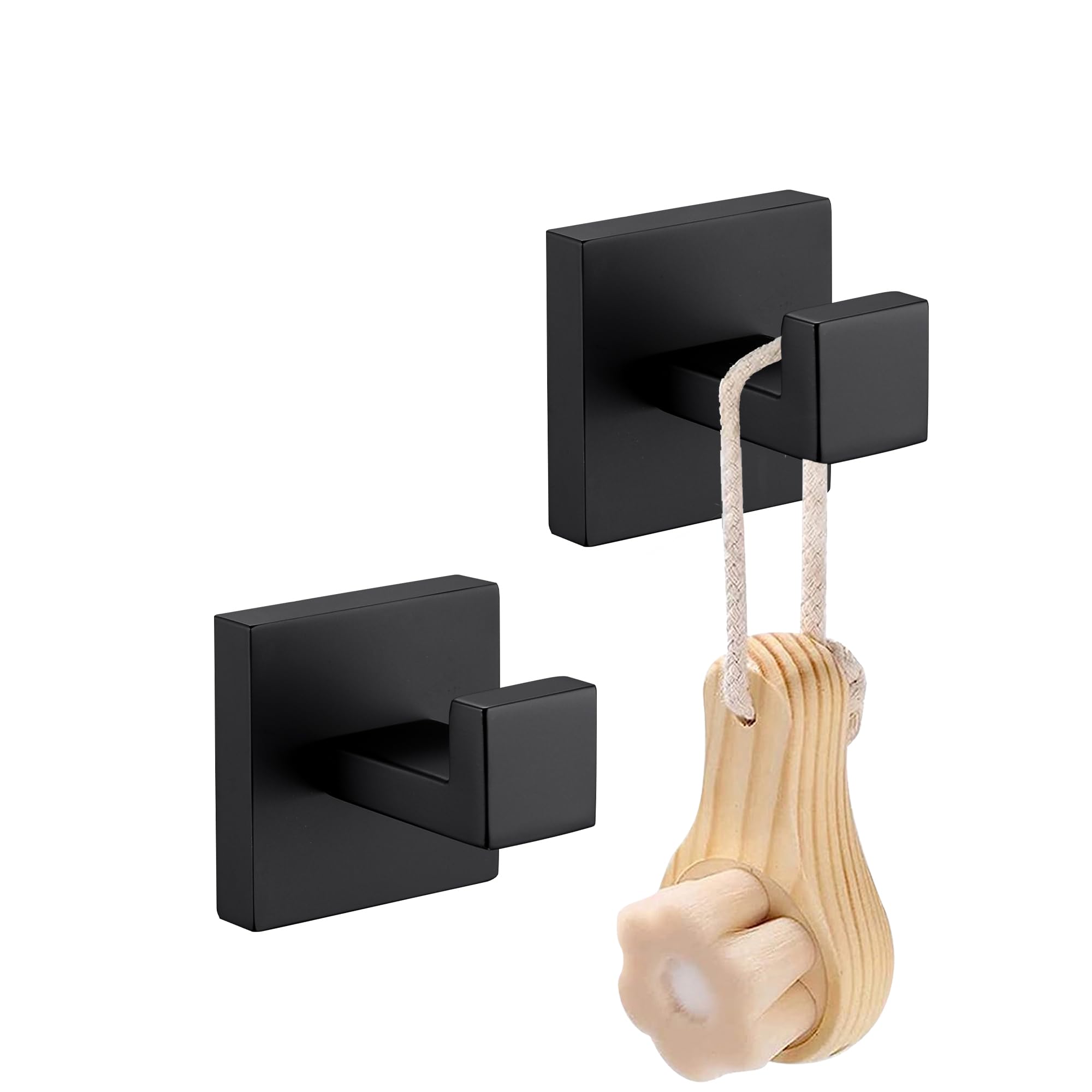 LANC Bathroom Hardware Towel Hooks Matte Black Coat Robe Hook Heavy Duty Square Hanger Bathroom Kitchen Garage Wall Hooks SUS 304 Stainless Steel Wall Mounted 2 Pack,A8805MB-P2