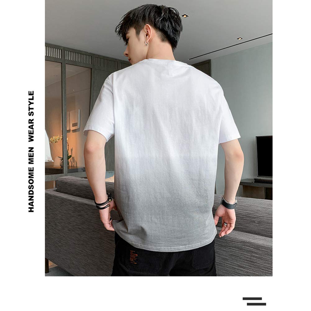 Anzn Men's T-Shirt, Short Sleeve, Summer Clothes, Cotton, Big T-Shirt, Gradient, Cut and Sewn, Casual, Loose, Stylish, Round Collar, Comfortable, Lightweight, Soft, Large Size, Spring, Summer, Autumn