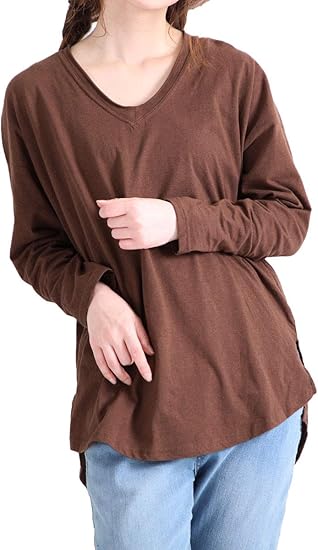 Amazon ゴールドジャパン 大きいサイズ レディース コットン リネン Vネック ロンt カットソー トップス 長袖 Tシャツ カットソー 通販