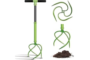 Evcitn Manual Twist Tiller, Adjustable Height Tiller, Heavy Duty Garden Claw Cultivator with Long Handle (Green)-Soil Ripper,Lawn Aerator,Soli Lossener,Areator Loosen,Rototiller,Weeder for Flower Box…
