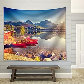 Fantastic Mountain Lake in National Park High Tatra. - Fabric Wall Tapestry Home Decor - 51x60 inches