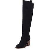 SERAIH Womens Over The Knee Thigh High Boots Faux Suede Pointed Toe Side Zipper Chunky Block Heel Stretch Boots