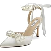 Winflag Pearl Wedding Shoes for Bride High Heel Bridal Shoes Closed Toe Wedding Heels