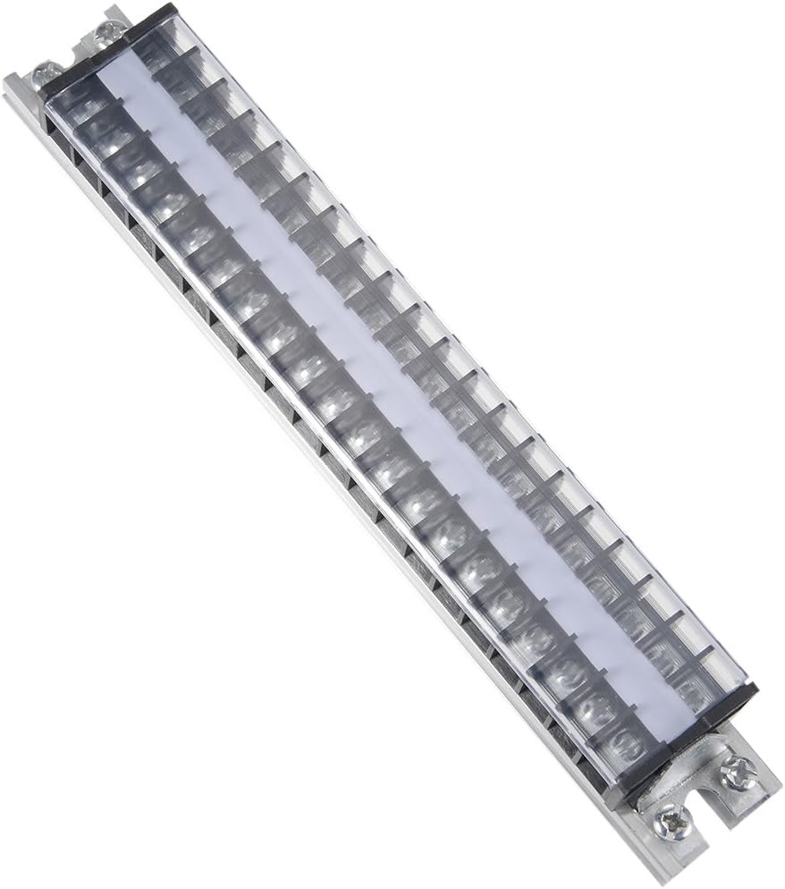 sourcing map Barrier Terminal Strip Block 660V 15A Dual Rows 20P DIN Rail Base Screw Connector, 660V 15A 20P