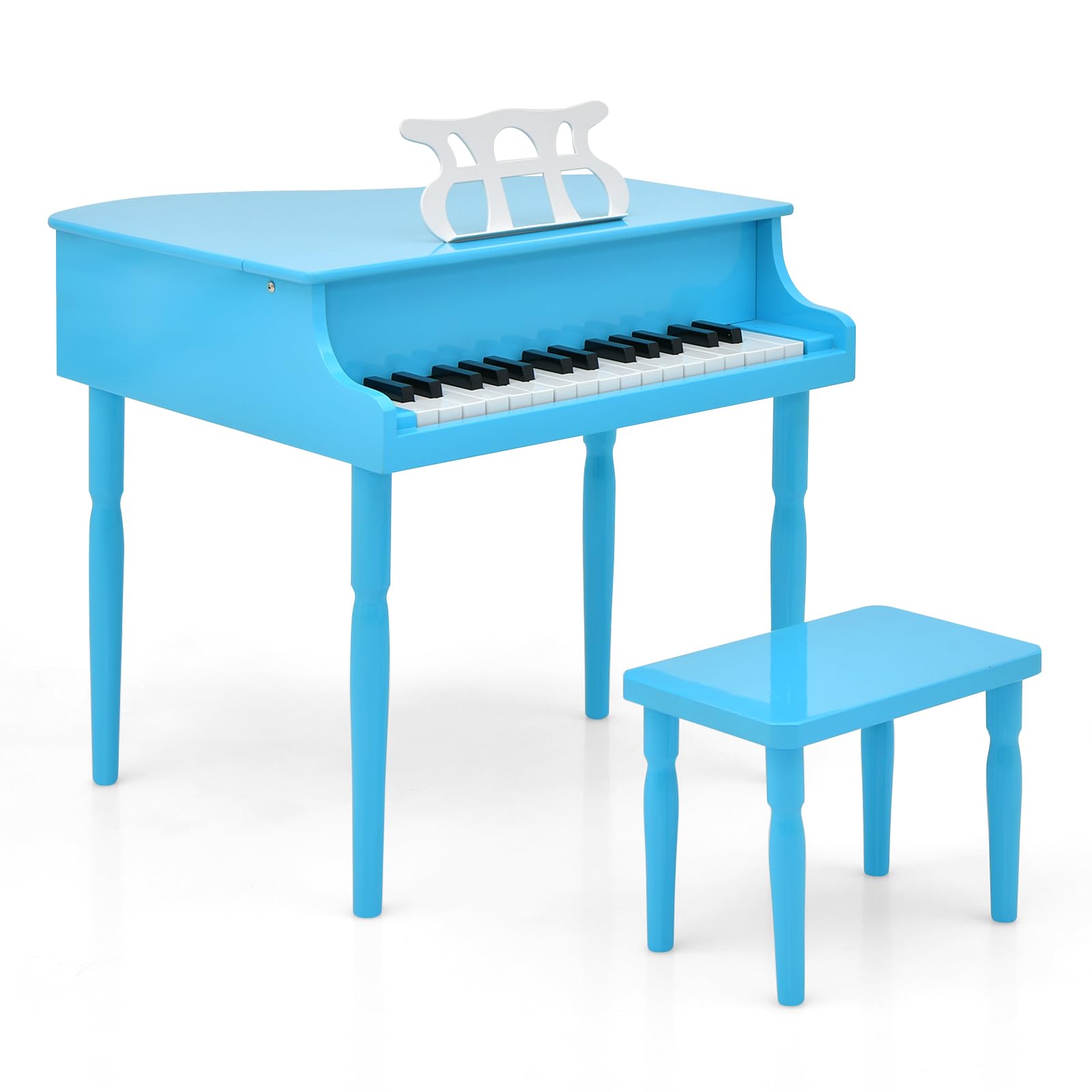 Costzon Classical Kids Piano, 30 Keys Wood Toy Grand Piano with Music Stand and Bench, Mini Musical Toy for Child, Ideal for Children's Room, Toy Room, Best Gifts (4 Straight Leg, Blue) Image