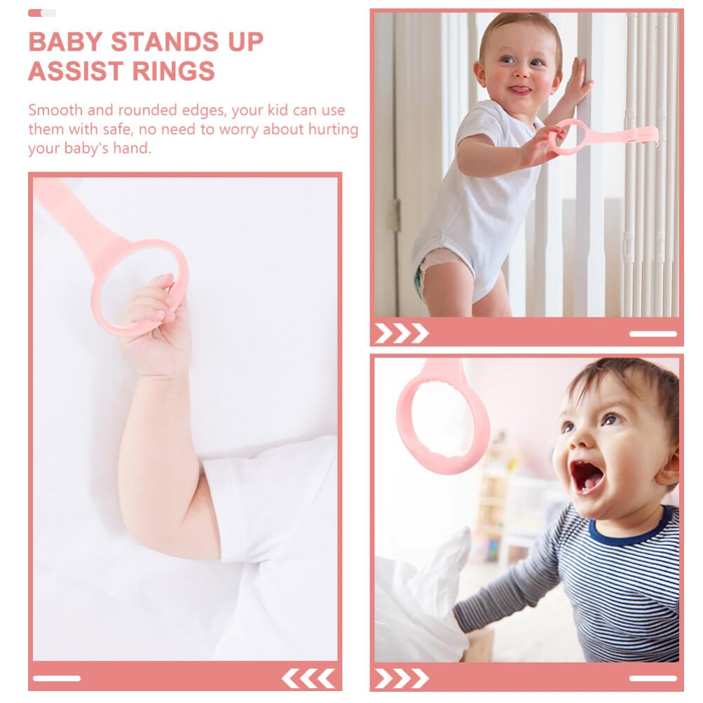 SAFIGLE 4pcs Pull up Rings Standing Walker Crib Tool Ring Playpen Crib Hook Help Stand Up Walking Training Tool for Newborn Pink Supplies