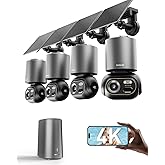 BOTSLAB Security Cameras Wireless Outdoor, 4 Cam-Kit, 4K Color Night Vision, Solar Security Camera System with 360° PT, No Monthly Fee,32GB Local Storage Base Station,AI Recognition,DIY Installation