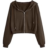 SOFIA'S CHOICE Cropped Zip Up Hoodie Women Long Sleeve Crop Sweatshirts Jackets