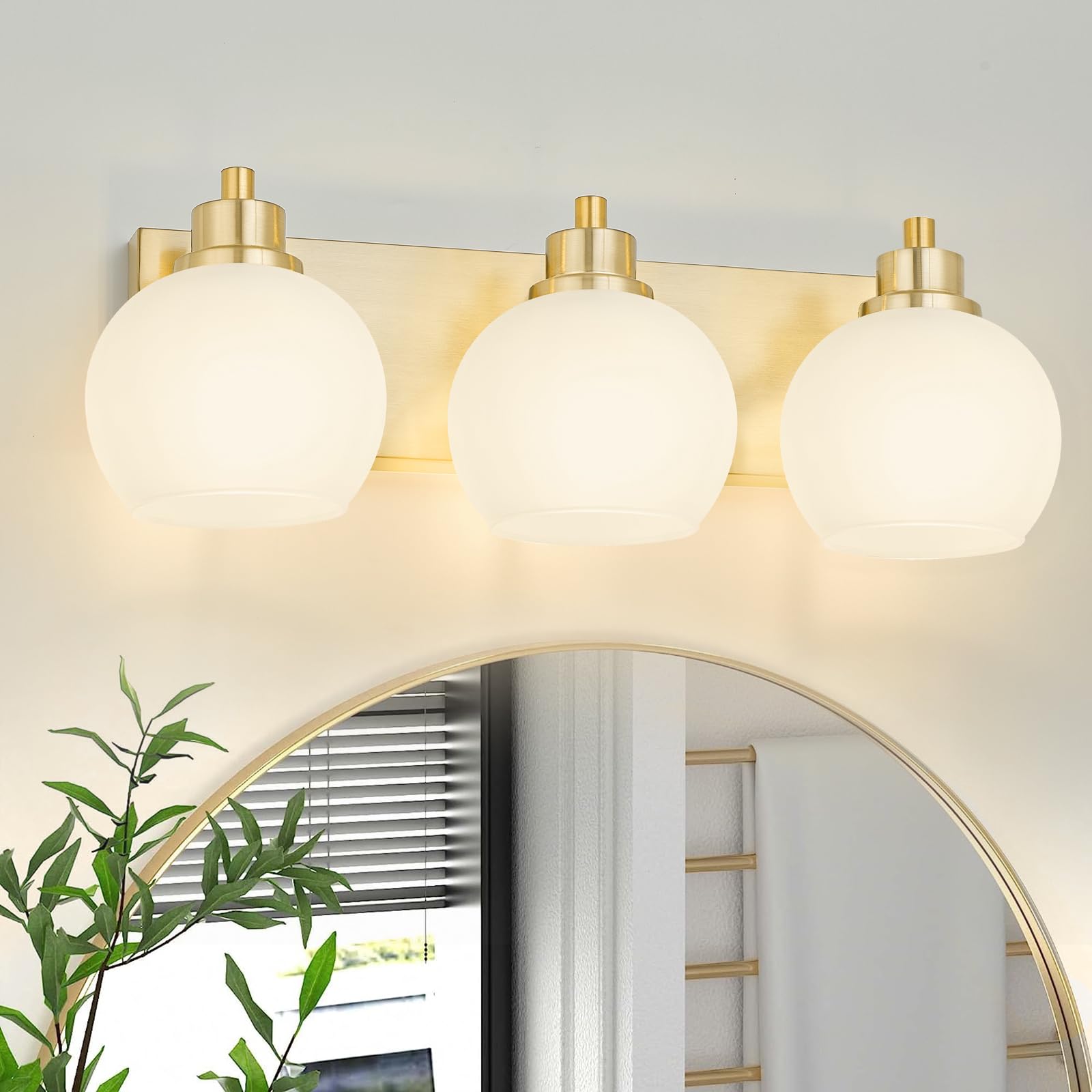 Photo 1 of Tuscarora Bathroom Light Fixtures Gold Vanity Light 3 Light Wall Sconces Lighting Brushed Brass Bathroom Lights Bath Wall Lights Wall Lamp for Mirror Kitchen (Brushed Gold & Milk Glass)
