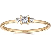 14K Yellow Gold Moissanite Engagement Ring for Women | Solid Gold Three-Stone Promise Ring | 0.2 Carat Moissanite Dainty Stacking Rings