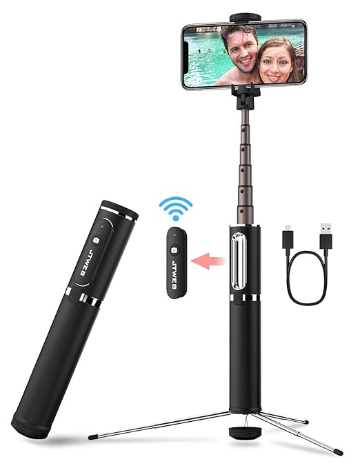 Selfiestick Stativ Aluminium, JTWEB 3 in 1 Selfie Stick mit verstecktem Stativ Selfie-Stange mit Bluetooth Fernbedienung für 