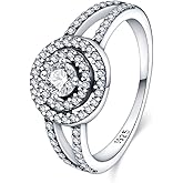 KUNSIR 925 Sterling Silver Rings Classic Cubic Zirconia Eternity Promise Statement Anniversary Wedding Bands Engagement Rings for Women Infinity Forever Love Ring Size 7-9