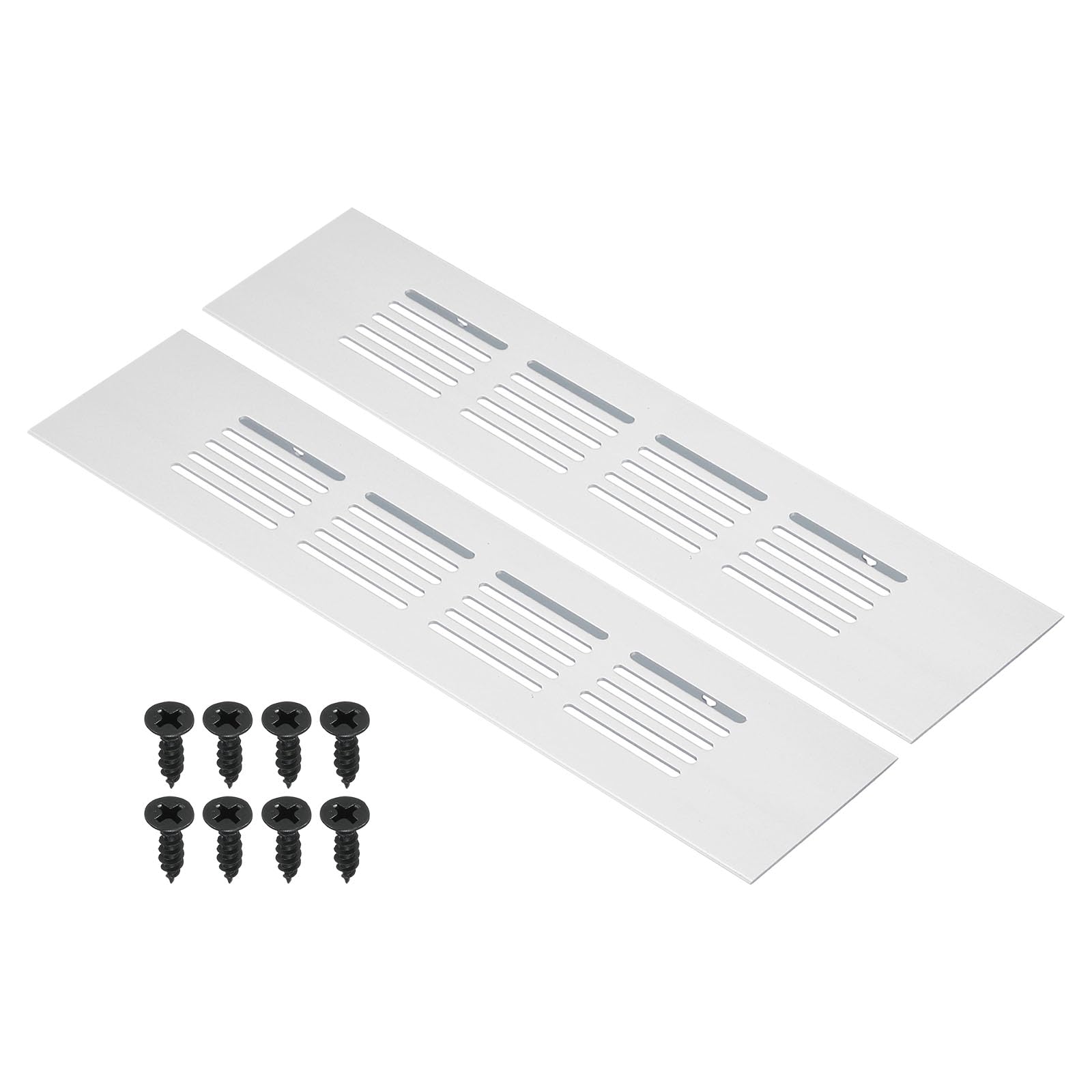 PATIKIL 8 x 2 Inch Door Air Vent Cover, 2pcs Aluminum Grille Ventilation Cover Louvered with Mounting Screws for Cabinet Wardrobe Door, Silver Tone