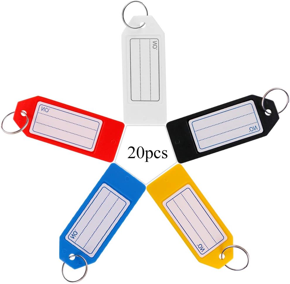 20PCS Plastic Key Tags with Split Ring, 5 Assorted Colors