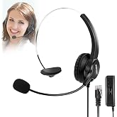 AGPTEK&reg; Hands-Free Call Center Noise Cancelling Corded Headset | with Microphone, Monaural Headset Headphone for Desk Telephone, with 4-Pin RJ9 Crystal Head