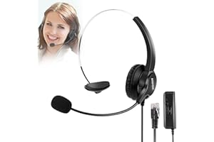 AGPTEK® Hands-Free Call Center Noise Cancelling Corded Monaural Headset Headphone for Desk Telephone with 4-Pin RJ9 Crystal Head