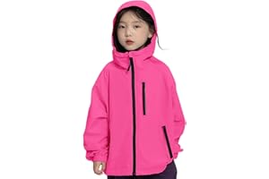 Rolanko Girls Rain Jacket Boys Sportswear Water-Resistant Hoodie Kids Lightweight Raincoats Windbreaker Outdoor 6-16