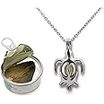 Pearlina Turtle Necklace Cultured Pearl in Oyster Set Silver tone Plated Cage W/Stainless Steel Chain 18"