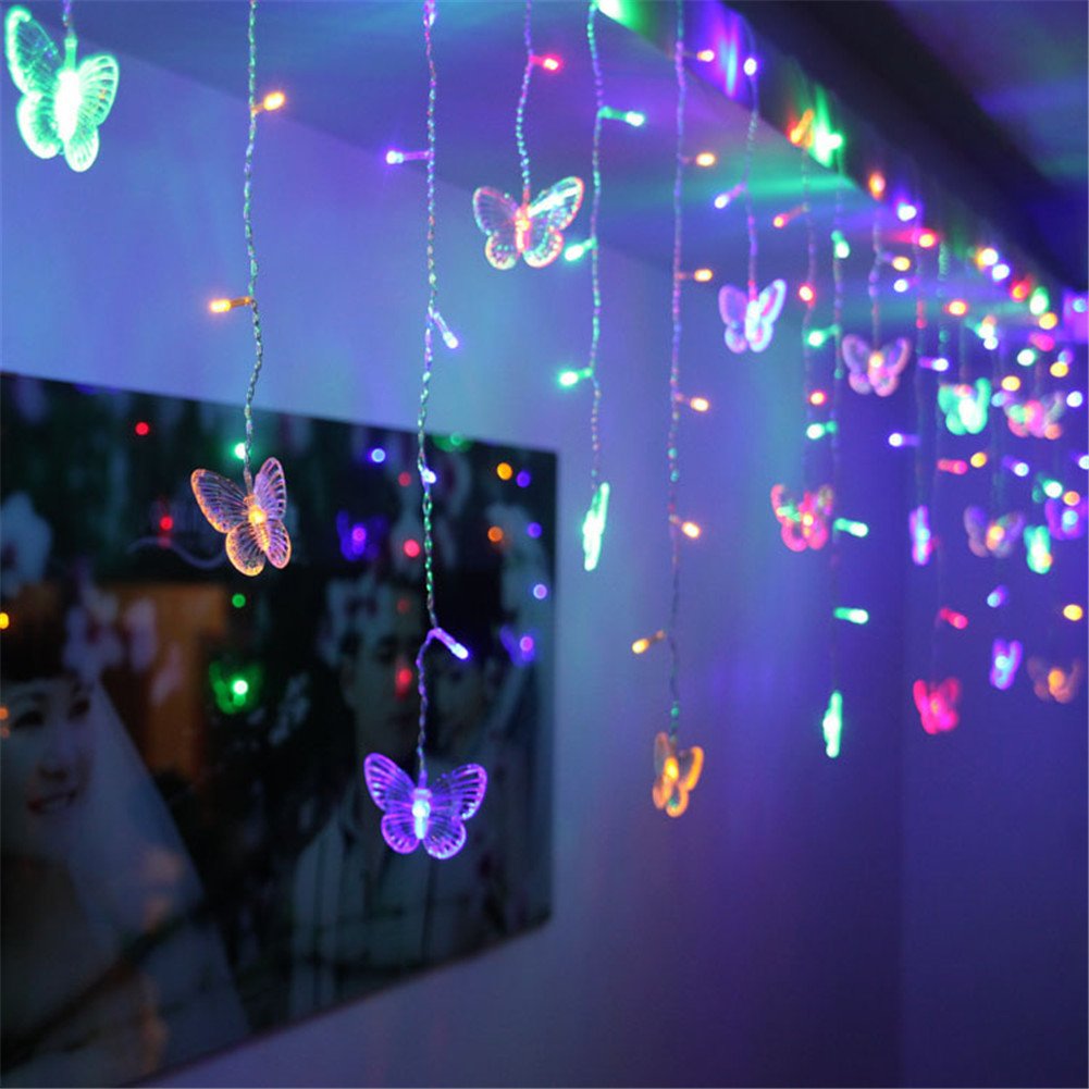 BCKAKQA Fairy Lights 1.5M x 0.5M 48 LED Butterfly Curtain Lights USB 8 Modes Indoor Outdoor String Lights for Party Wedding Christmas Holiday Decoration Lighting(Colored)