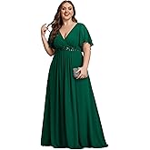 Ever-Pretty Women's Summer Plus Size Formal Dresses V Neck Applique Evening Gowns Mother of The Bride Dress for Curvy Women