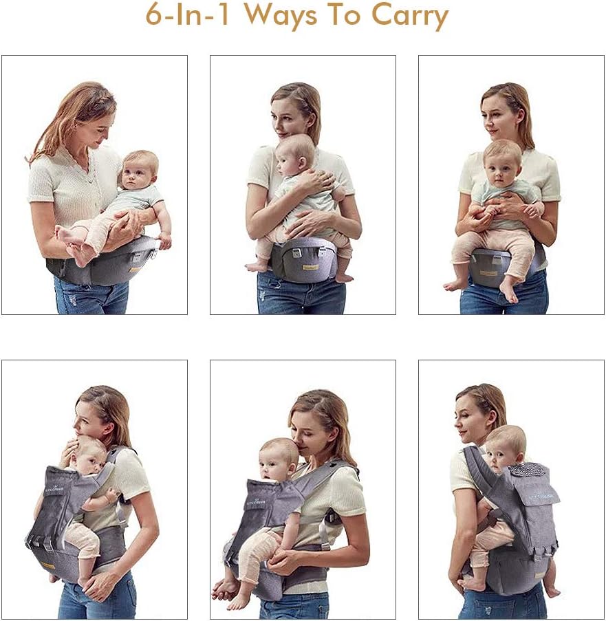 Parfait Pour La Randonnee Shopping Voyager Multifonctionnel 6 En 1 Toutes Saisons Eccomum Porte Bebe Ergonomique Avec Siege A Hanche Taille Reglable Adaptee Aux Bebes De 3 A 36 Mois Porte Bebes Bebe