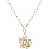 14K gold CZ Gems Flower Pendant Necklace for Women with Adjustable 16-18'' Chain (Gift Box Included) Romantic Jewelry for her (Birthday, Anniversary, Valentine’s Day, Graduation, Christmas)
