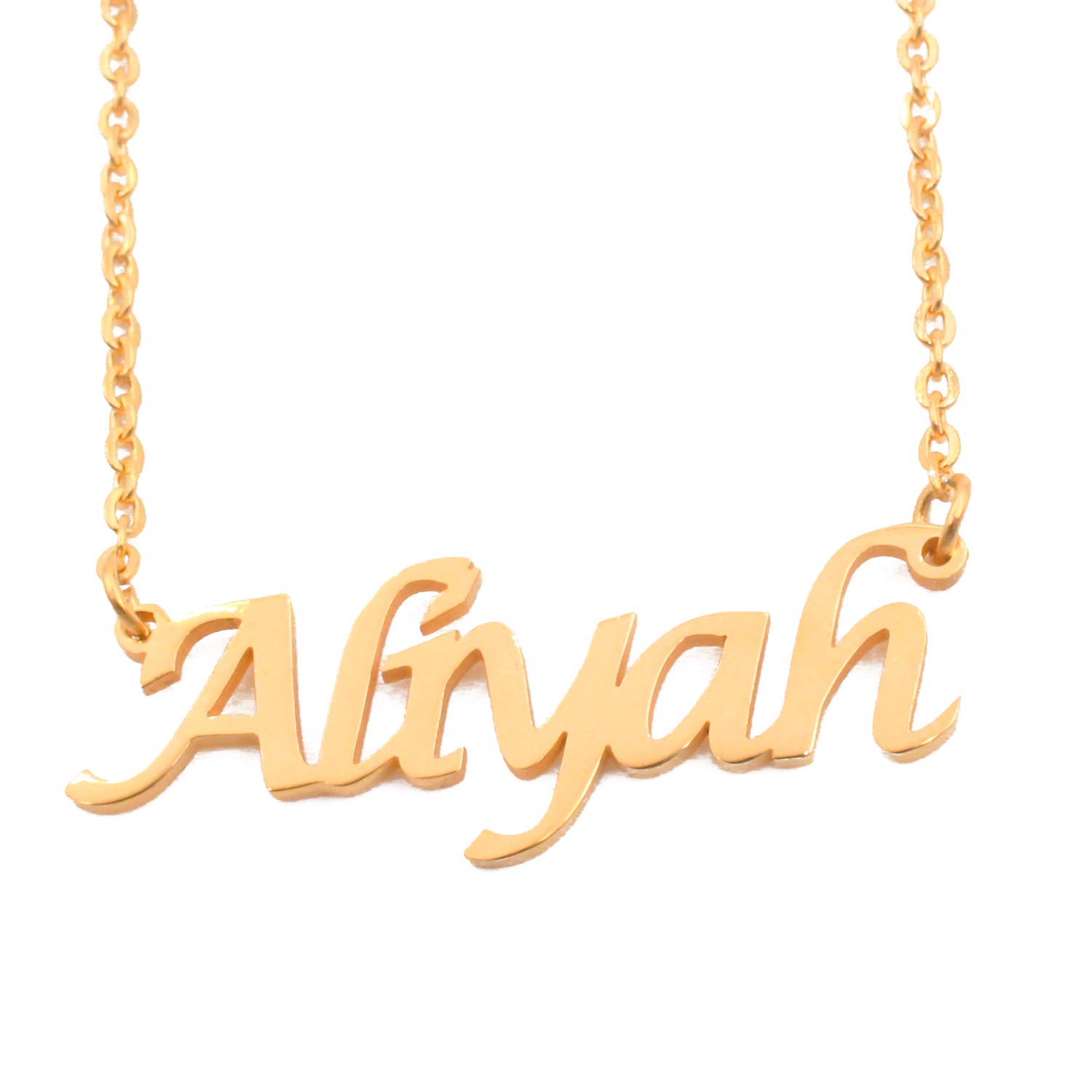 Kigu Aliyah Name Necklace Personalised 18ct Gold Plated, Custom Dainty Name Pendants, Jewellery for Ladies, Girlfriend, Mother, Sister, Friends Inc Bag & Box