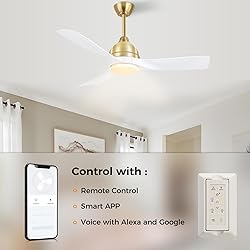 54" Smart Gold White Ceiling Fans with Lights and