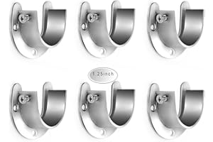 KOVOSCH 6 Pack Stainless Steel Closet Rod Brackets, 1-1/4 Inch Heavy Duty Closet Rod End Support, U-Shaped Closet Pole Holder