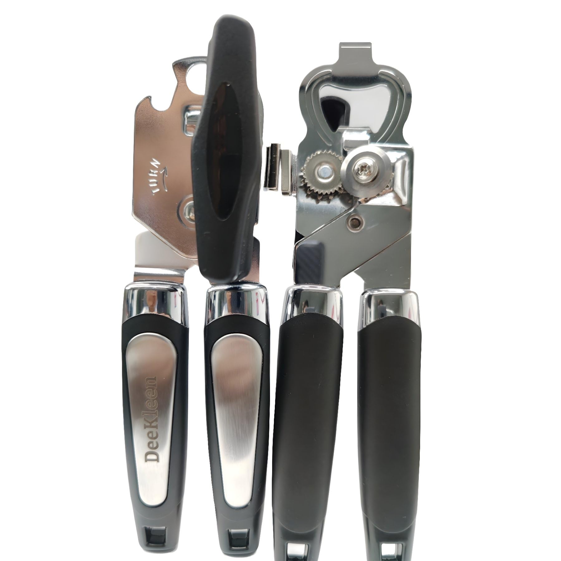 Photo 1 of DeeKleen 2 Pack Magnetic Manual Can Openers, with Stainless Steel Heavy Duty,Oversized Easy Turn Knob,Soft Grip Handles,Smooth Edge Safety Cut Sharp Blade (Black)