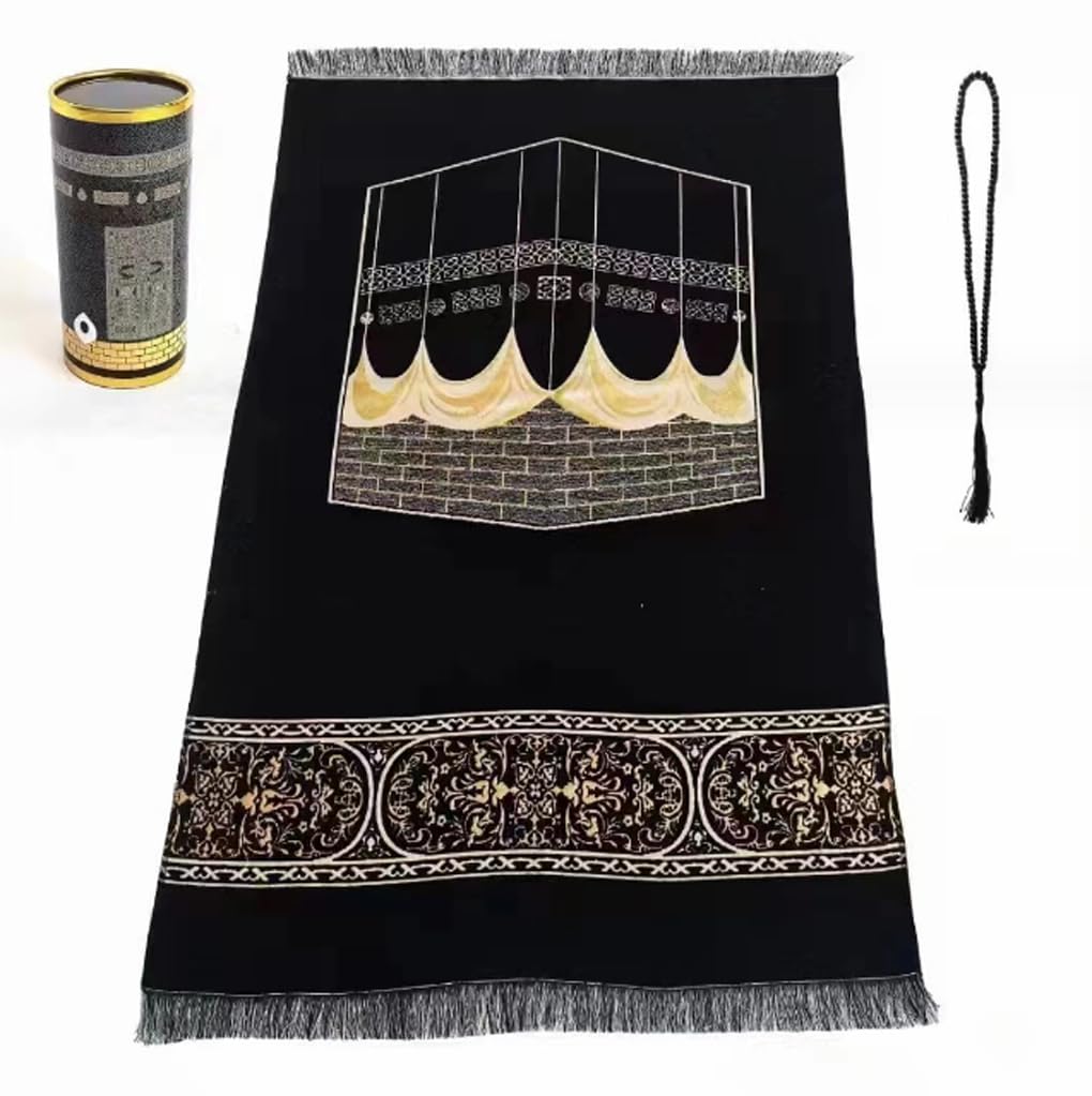 OhMill Muslin Prayer Rug Thin Soft Flannel Velvet Rug Islamic Prayer Mat Islamic Prayer Rug Carpet With Islam Prayer 33beads Eid al-Fitr Gift Box, House