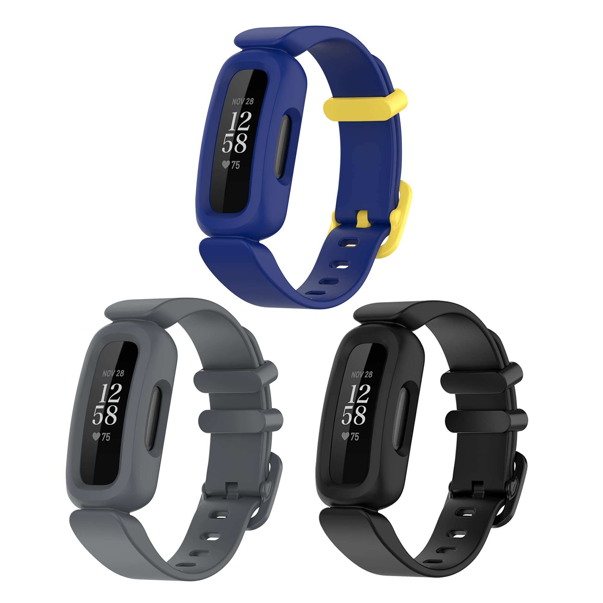Chofit Straps Compatible with Fitbit Ace 3 Strap, Soft Silicone Replacement Wristband Band Armbands for Kids for Ace 3 Activity Tracker (Black+Gray+Blue) — image 1