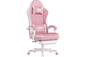 Gamtimer Gaming Chair, Video Game Chair with Footrest and Lumbar Support, Breathable PU Leather, Ergonomic Computer Chair, Height Adjustable with 360° Swivel Chair, silla gamer for Adults (Pink)