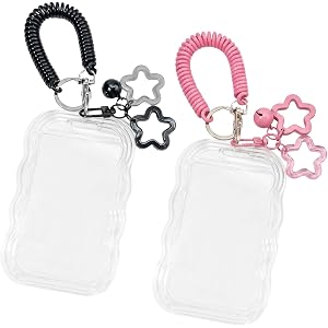 2 Pack Acrylic Card Holder Keychain, Cute Photo Card Holder for Student ID, Bus Pass, Campus Meal Card & Polaroid Photos, Tra