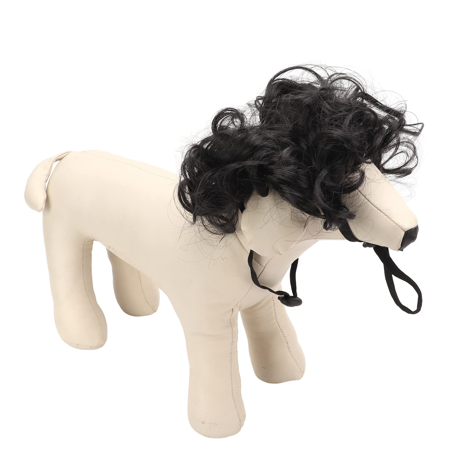 Pet Wig, Adjustable Elastic Band Dog Cosplay Wig Pet Costumes for Small Medium Large Dogs Cats(Black)