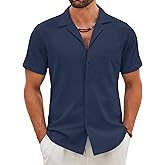 COOFANDY Mens Cotton Linen Shirt Casual Button Down Short Sleeve Shirts Summer Cuban Vacation Beach Shirts with Pocket