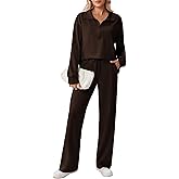 PINSPARK 2 Piece Sets for Women 1/2 Zip Sweatsuit Loose Fit Sweatshirt Straight Leg Pants 2025 Matching Outfit Fall Tracksuit