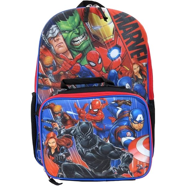 Marvel Avengers 5-Piece Kids Backpack Set – Includes Backpack, Lunch Box, Pencil Case, Keychain & Carabiner