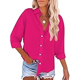 Paintcolors Womens Button Down Shirts Long Sleeve Dressy Casual Blouses Button Up Collared Shirts Tops for Women-Hot Pink03 M