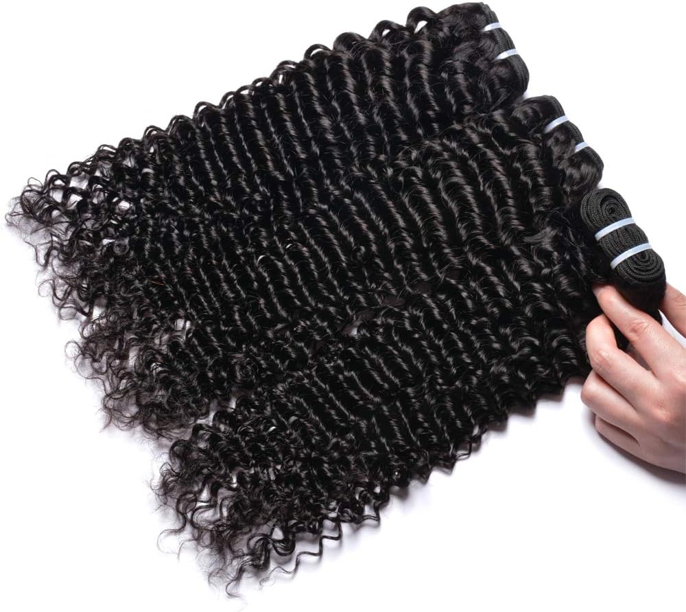 MsGem Brazilian Curly Hair 3 Bundles Deep Wave Unprocessed Human Hair Extensions Brazilian Virgin Hair Deep Curly Wave 10 10 10 inch Natural Black Color