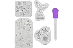 Mermaid Theme Cake Fondant Mold,Seashell,Conch, Mermaid Tail,Seahorse,Seaweed,Starfish,Fish Mold Silicone Molds DIY Baking To